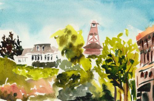 Tyler Street, up the hill, 5.5&Prime; x 8.5&Prime; watercolor on hot press Arches
