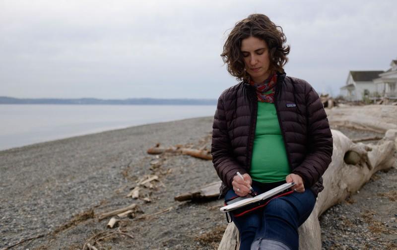 Sketching at Point Robinson, Vashon Island. Ps. I&rsquo;m expecting a&nbsp;baby girl in June! Photo by Darin Reid