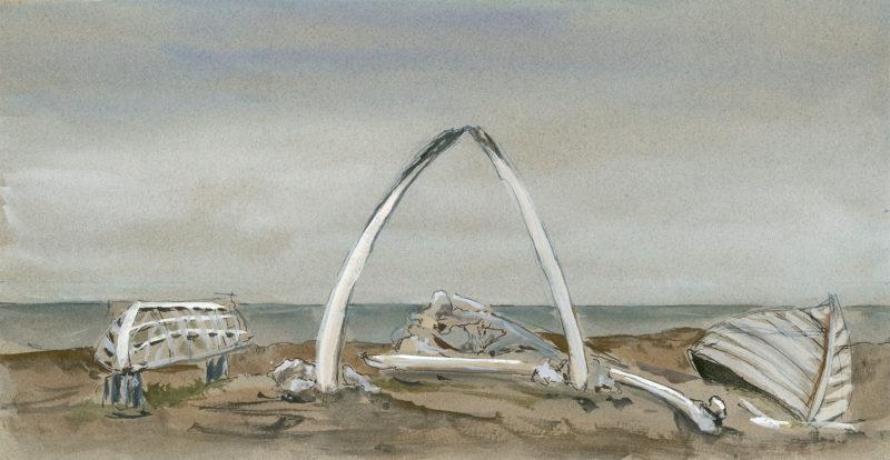 Utqiagvik Whale Arch, 6.5&Prime; x 12&Prime; ink, watercolor, and goache