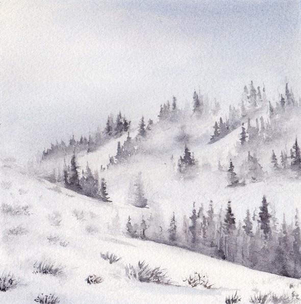 Wolf Canyon, 5" x 5" watercolor