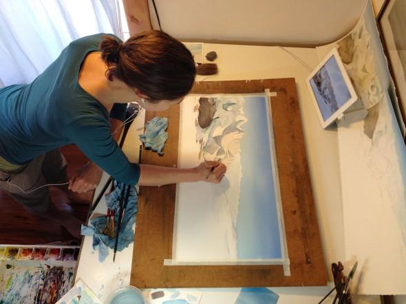 Finishing a painting in my new studio